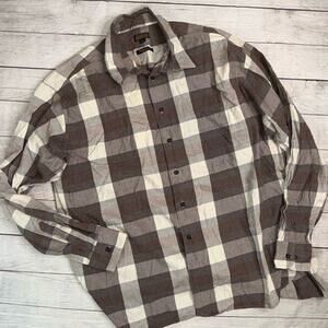 COACH Men's Brown Plaid Lightweight Cotton Blend Buttoned Shirt Sz Large 16 1/2